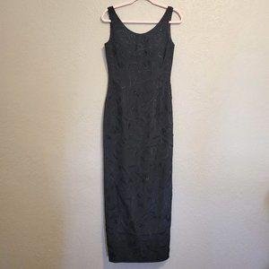 Cecily Brown Formal Floor Length Fitted Black Floral Sitched Gown- Size 6